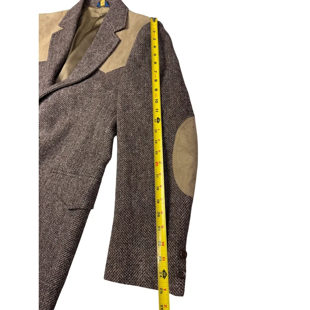 Pendleton Mens Brown Wool Herringbone Western Blazer Suede Yoke Elbow Patch 42L‎